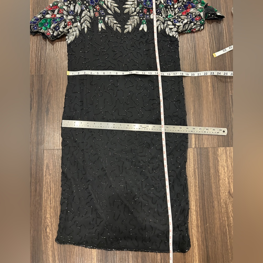 Vintage Elegant Black Silk Dress with Colourful floral beading - Picture 17 of 17